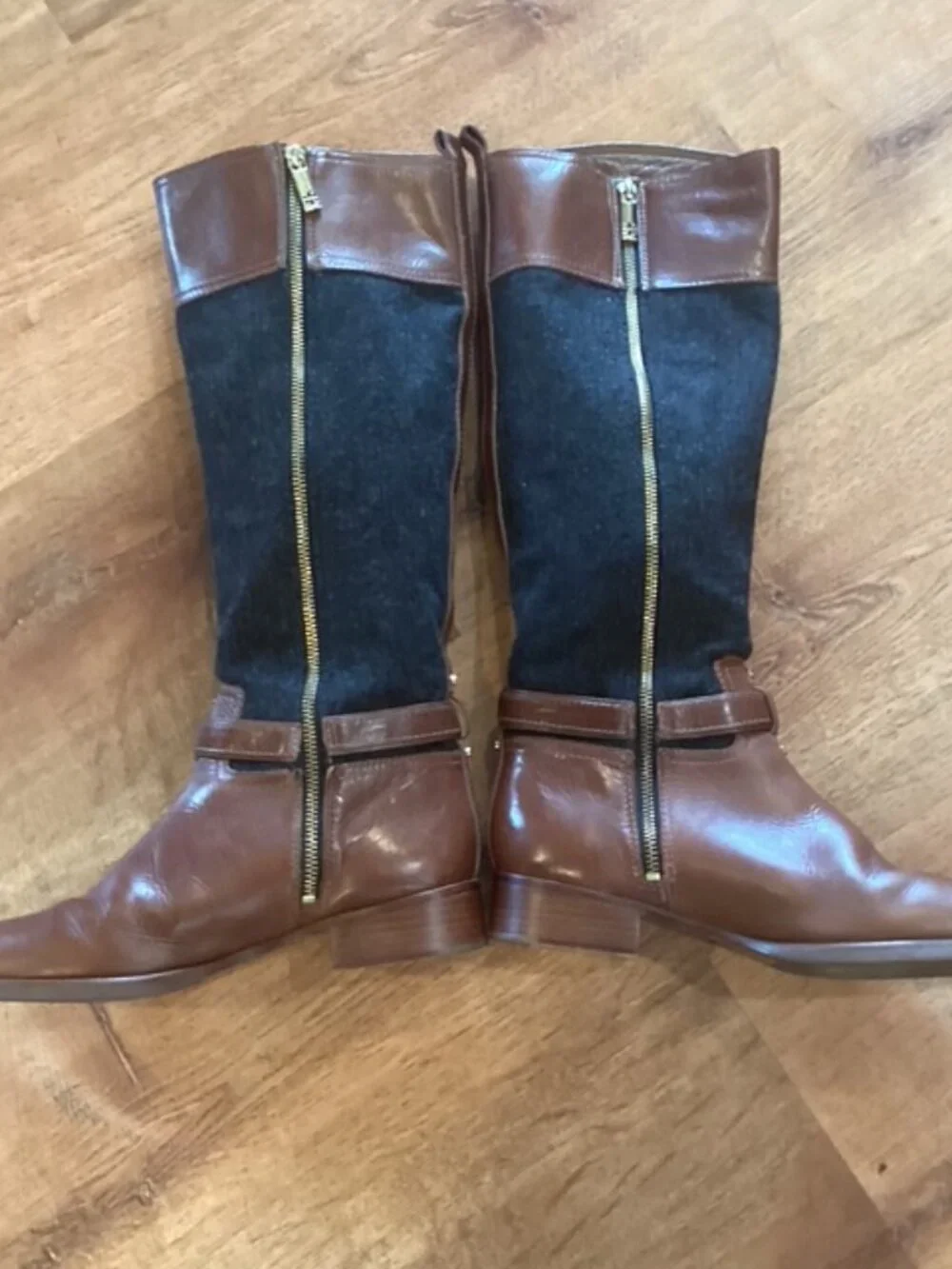 Tory Burch Riding Boots Knee High Leather & Faux Wool Zippered Size‎ 10 Medium